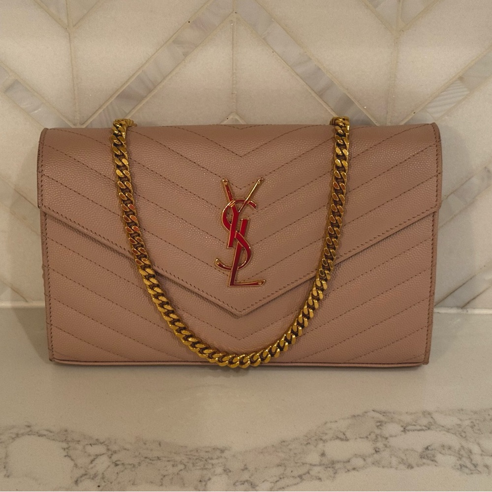 Yves Saint Laurent Pink Chevron Quilted Clutch - Picture 5 of 7